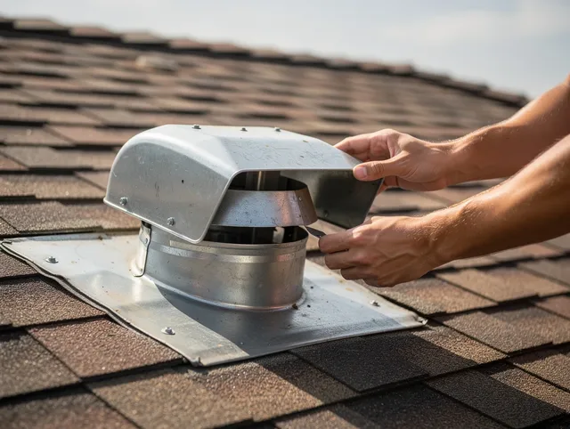 Grafton Dryer Vent Cleaning certified technician safely cleaning a roof-mounted dryer vent in Grafton