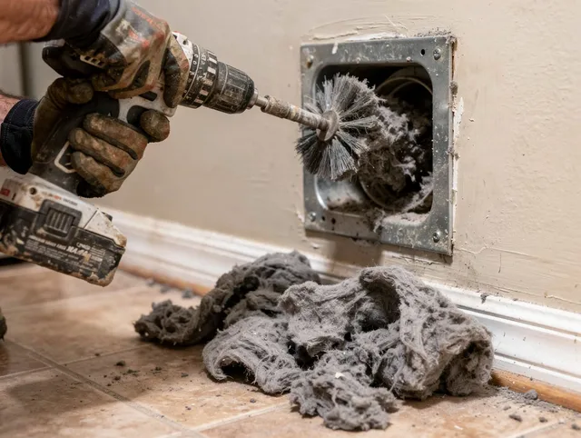 Certified Grafton Dryer Vent Cleaning technician performing dryer vent cleaning in Grafton