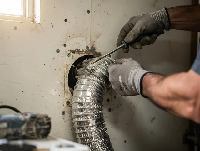 Grafton Dryer Vent Cleaning technician performing precise dryer vent hose installation in Grafton